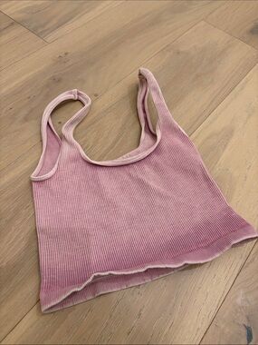 Free People Movement Ribbed Pink Tank Crop Top - Soft Scoop Neck